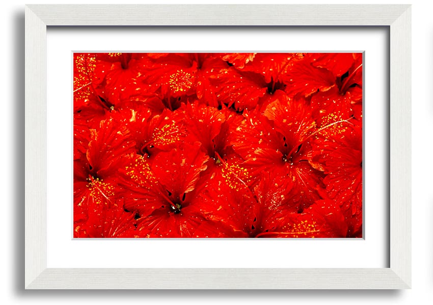 Framed print of vibrant red leaves, showcasing autumn beauty, ready to hang.