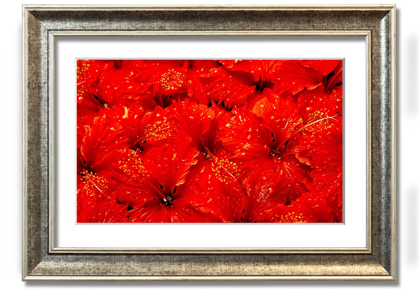 Framed print of vibrant red leaves, showcasing autumn beauty, ready to hang.