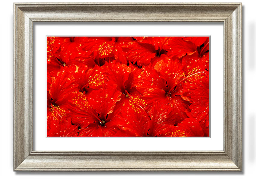 Framed print of vibrant red leaves, showcasing autumn beauty, ready to hang.