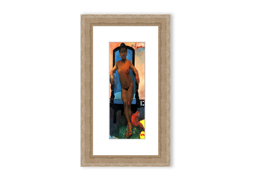 Framed print of Anna The Java Woman by Gauguin, showcasing vibrant colors and intricate details, ready to hang.