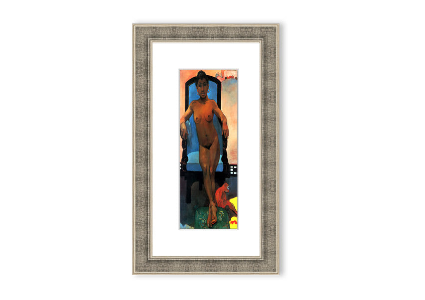 Framed print of Anna The Java Woman by Gauguin, showcasing vibrant colors and intricate details, ready to hang.