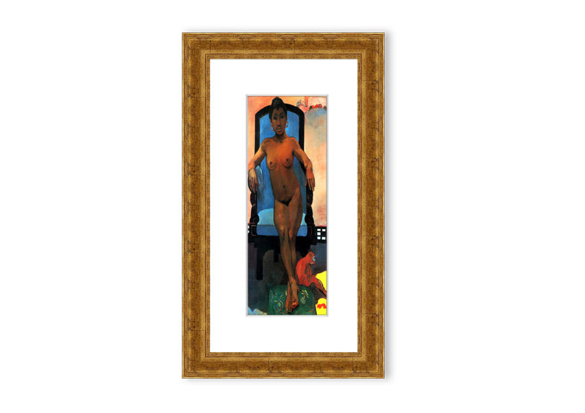 Framed print of Anna The Java Woman by Gauguin, showcasing vibrant colors and intricate details, ready to hang.