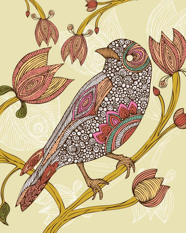 Anais the bird archival art print featuring original pen and ink art with vibrant digital coloring on matte card stock.