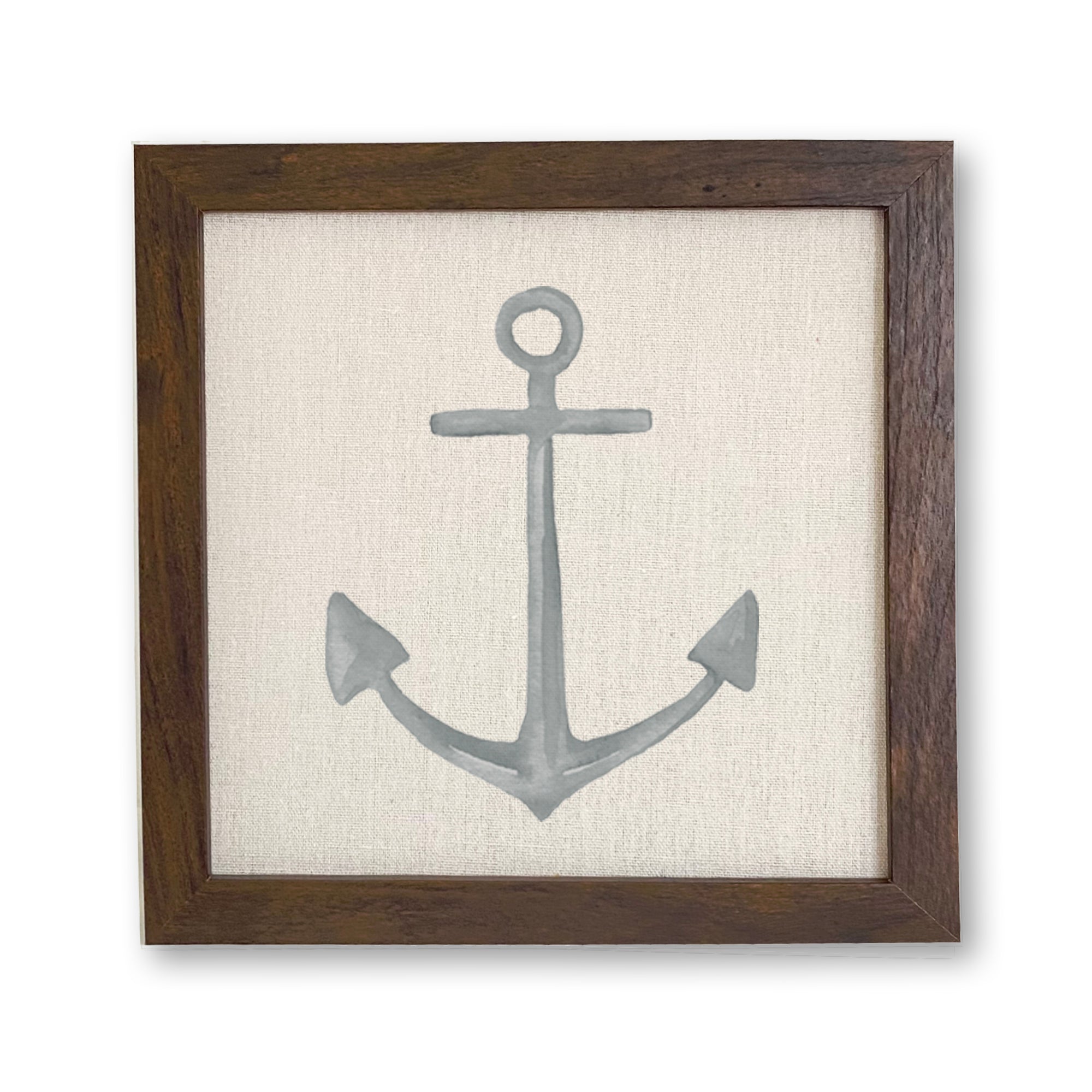 Stylish Anchor Framed Sign with wood frame and linen-look background, perfect for home decor.