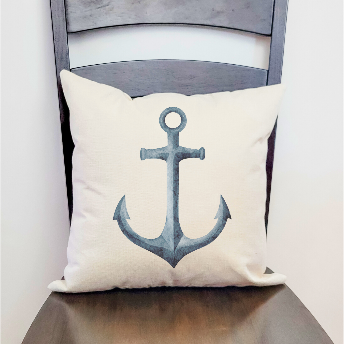 Anchor Pillow Cover featuring a trendy anchor design on soft linen fabric, with a hidden zipper and light beige base color.