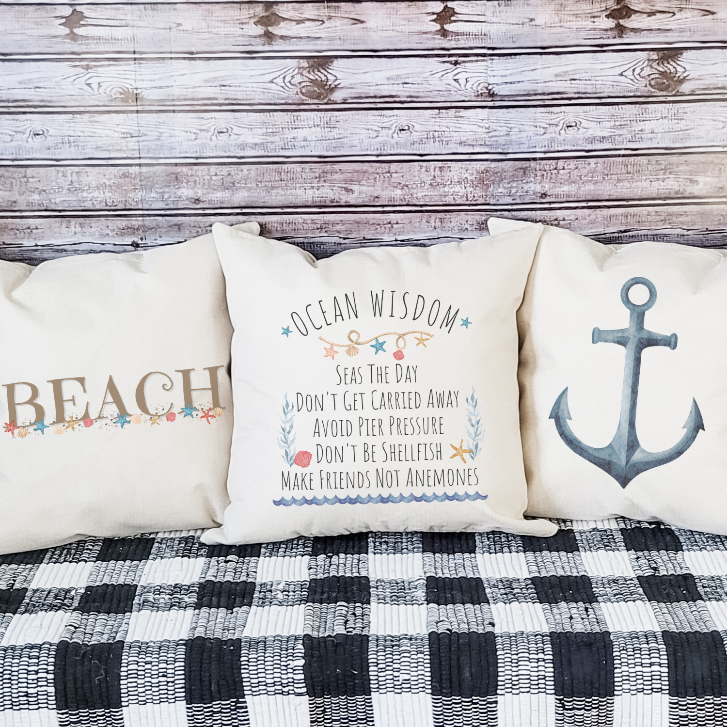 Anchor Pillow Cover featuring a trendy anchor design on soft linen fabric, with a hidden zipper and light beige base color.