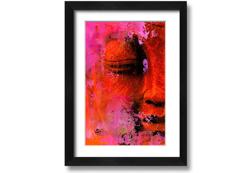 A beautifully framed print of an Ancient Buddha Statue, showcasing intricate details and available in various frame colors.