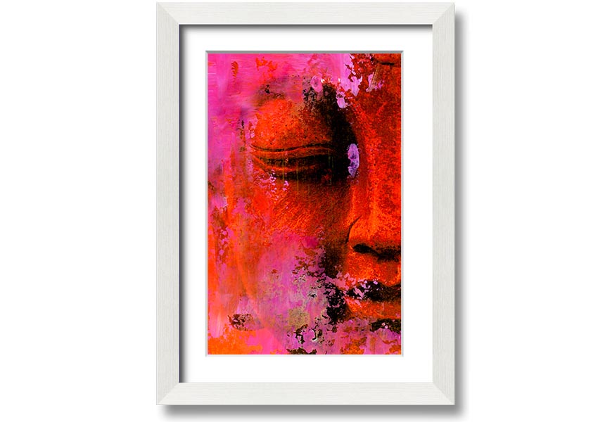 A beautifully framed print of an Ancient Buddha Statue, showcasing intricate details and available in various frame colors.