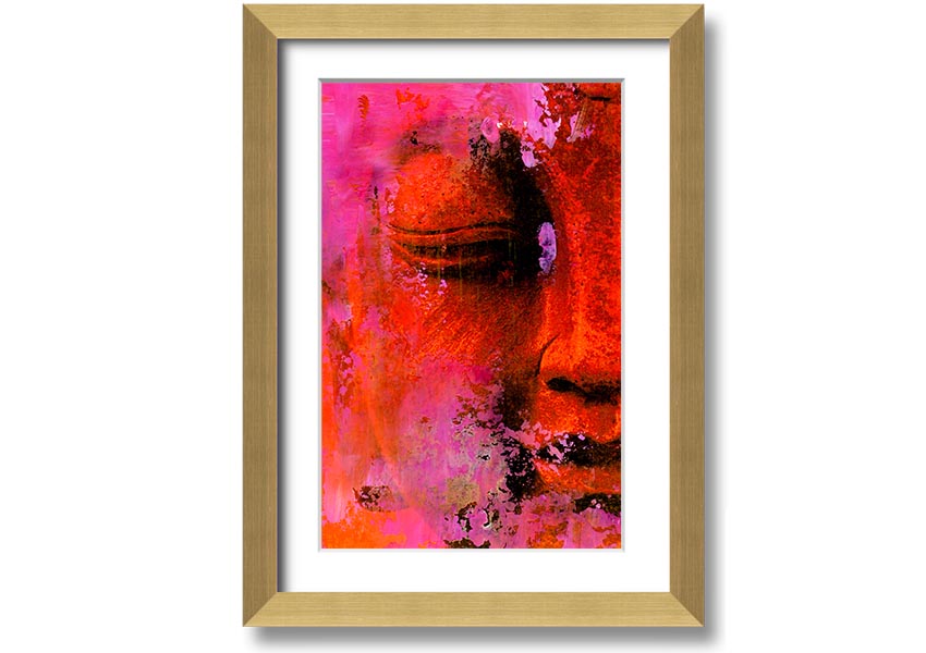 A beautifully framed print of an Ancient Buddha Statue, showcasing intricate details and available in various frame colors.