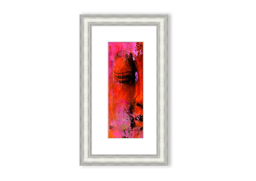 A beautifully framed Ancient Buddha Statue print showcasing intricate details and serene expression, available in various frame colors.