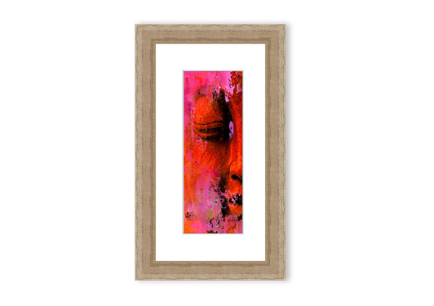 A beautifully framed Ancient Buddha Statue print showcasing intricate details and serene expression, available in various frame colors.