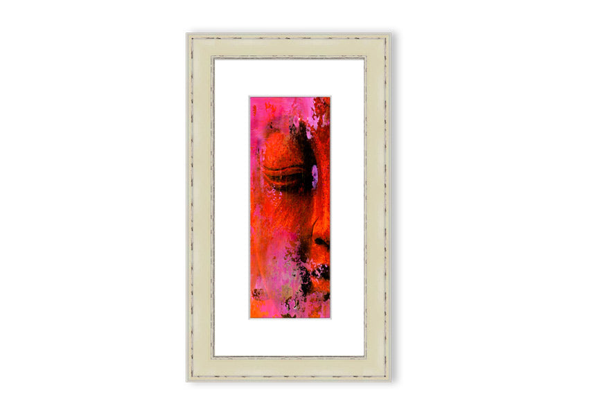 A beautifully framed Ancient Buddha Statue print showcasing intricate details and serene expression, available in various frame colors.