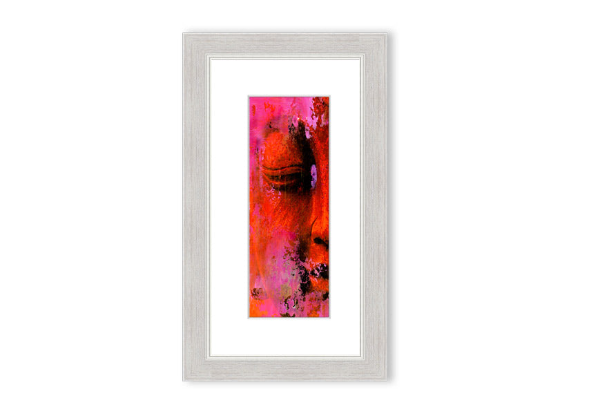 A beautifully framed Ancient Buddha Statue print showcasing intricate details and serene expression, available in various frame colors.