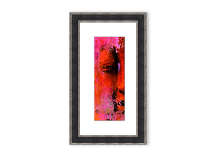 A beautifully framed Ancient Buddha Statue print showcasing intricate details and serene expression, available in various frame colors.