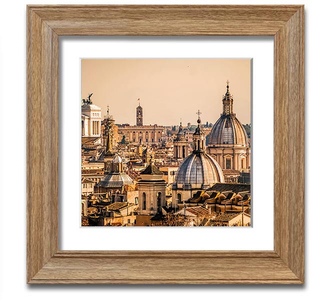 A beautifully framed print of ancient buildings at sunset, showcasing warm colors and intricate details.