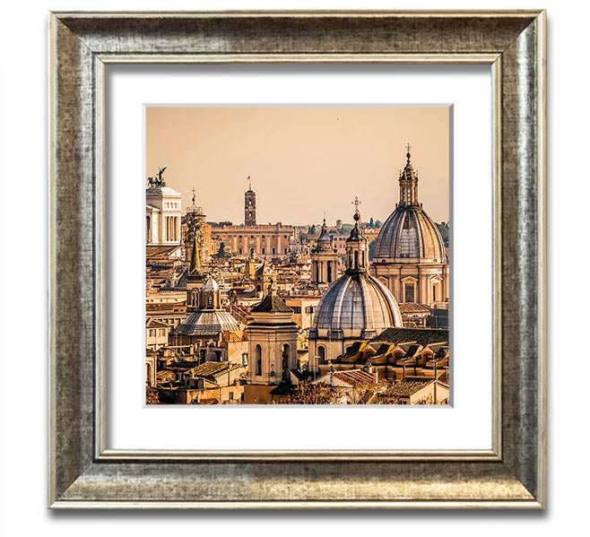 A beautifully framed print of ancient buildings at sunset, showcasing warm colors and intricate details.