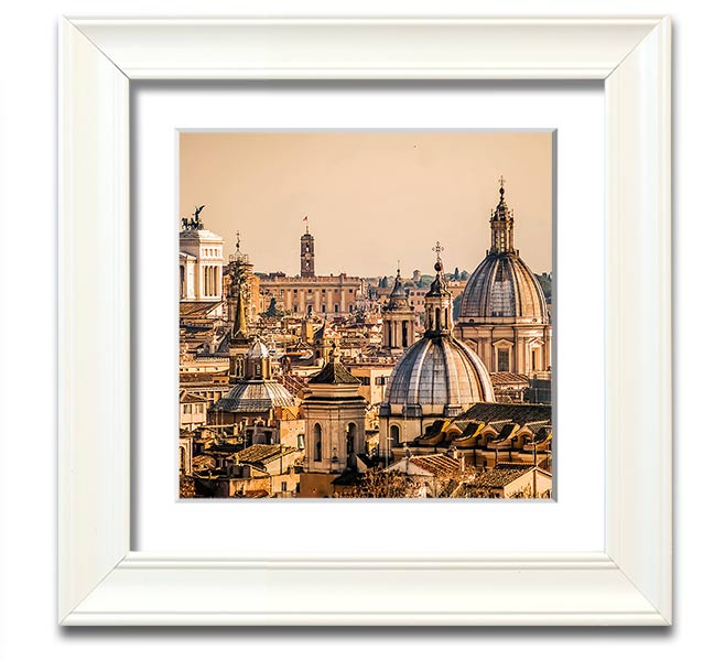 A beautifully framed print of ancient buildings at sunset, showcasing warm colors and intricate details.