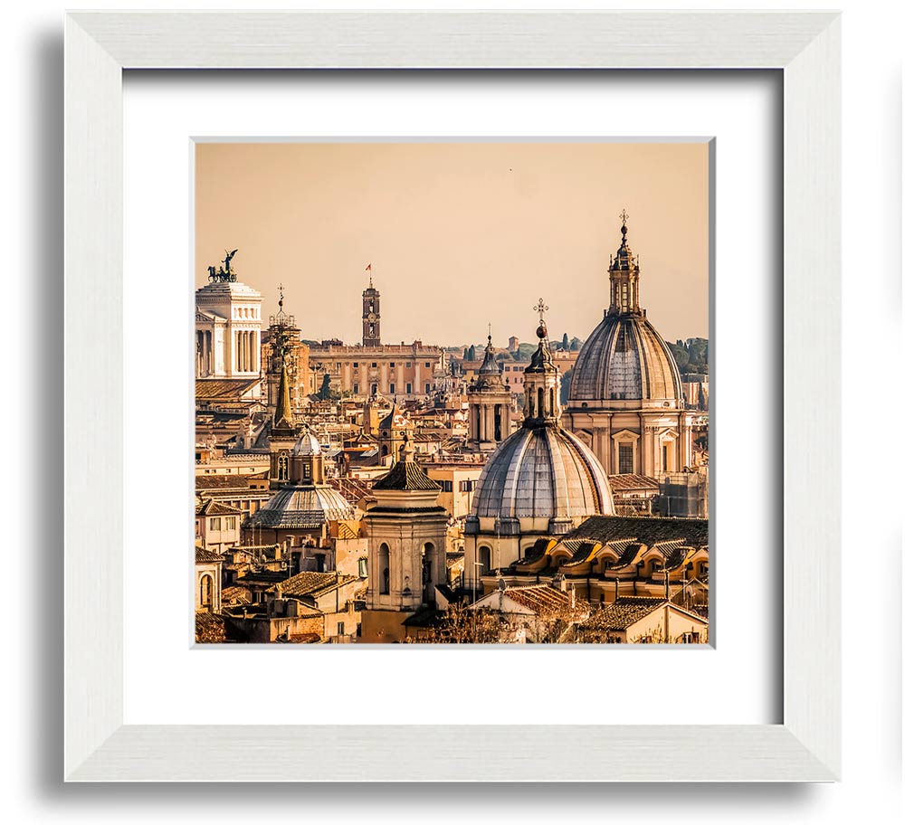 A beautifully framed print of ancient buildings at sunset, showcasing warm colors and intricate details.