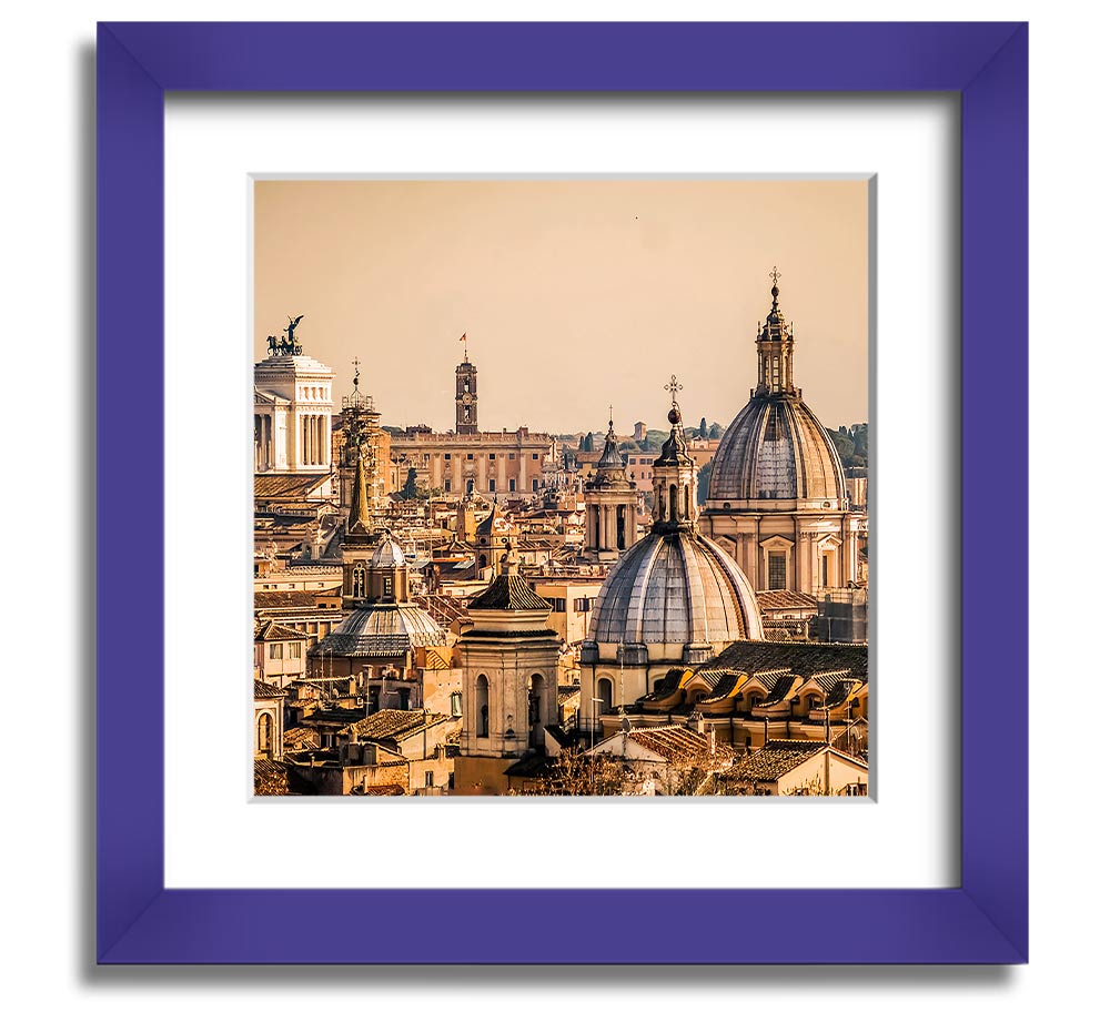 A beautifully framed print of ancient buildings at sunset, showcasing warm colors and intricate details.