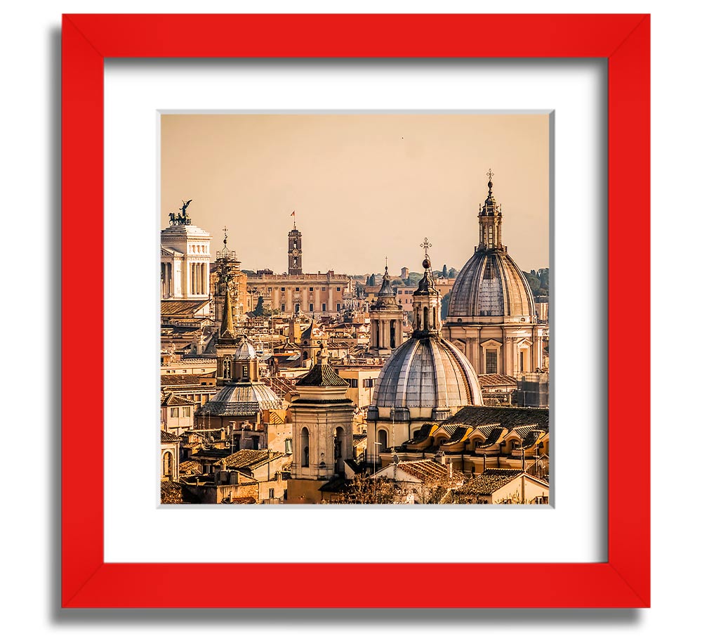 A beautifully framed print of ancient buildings at sunset, showcasing warm colors and intricate details.