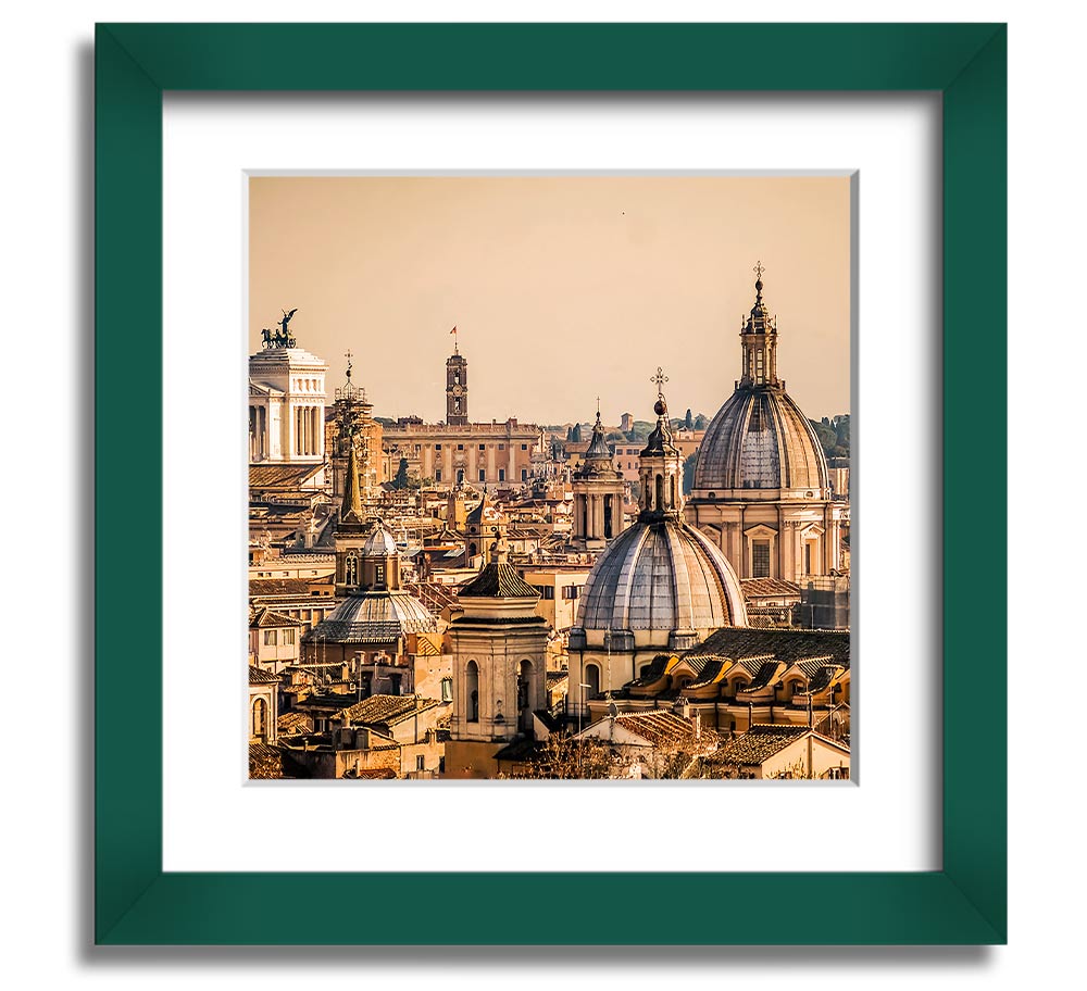 A beautifully framed print of ancient buildings at sunset, showcasing warm colors and intricate details.