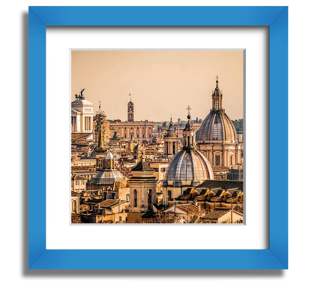 A beautifully framed print of ancient buildings at sunset, showcasing warm colors and intricate details.