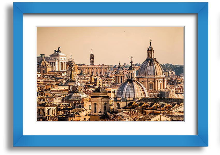 Framed print of ancient buildings at sunset, showcasing vibrant colors and intricate details.