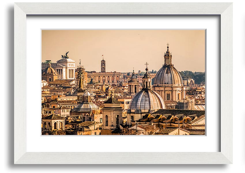 Framed print of ancient buildings at sunset, showcasing vibrant colors and intricate details.