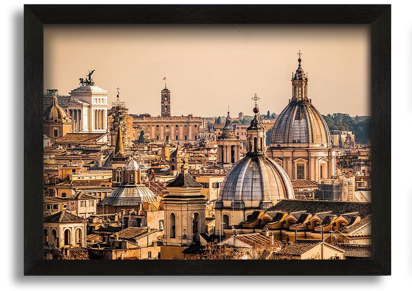 Framed print of ancient buildings at sunset, showcasing vibrant colors and intricate details.