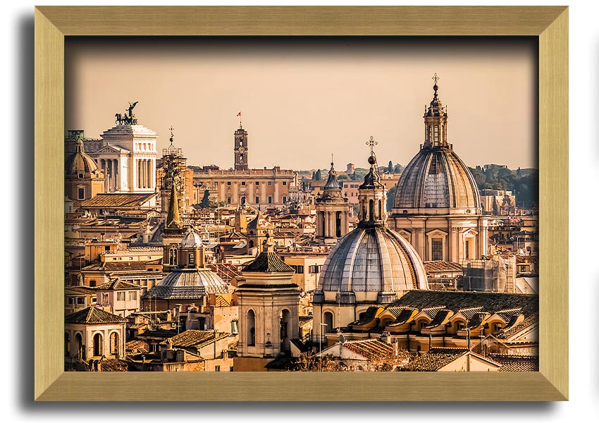 Framed print of ancient buildings at sunset, showcasing vibrant colors and intricate details.