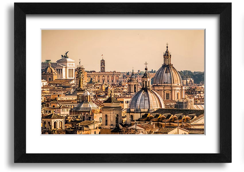 Framed print of ancient buildings at sunset, showcasing vibrant colors and intricate details.