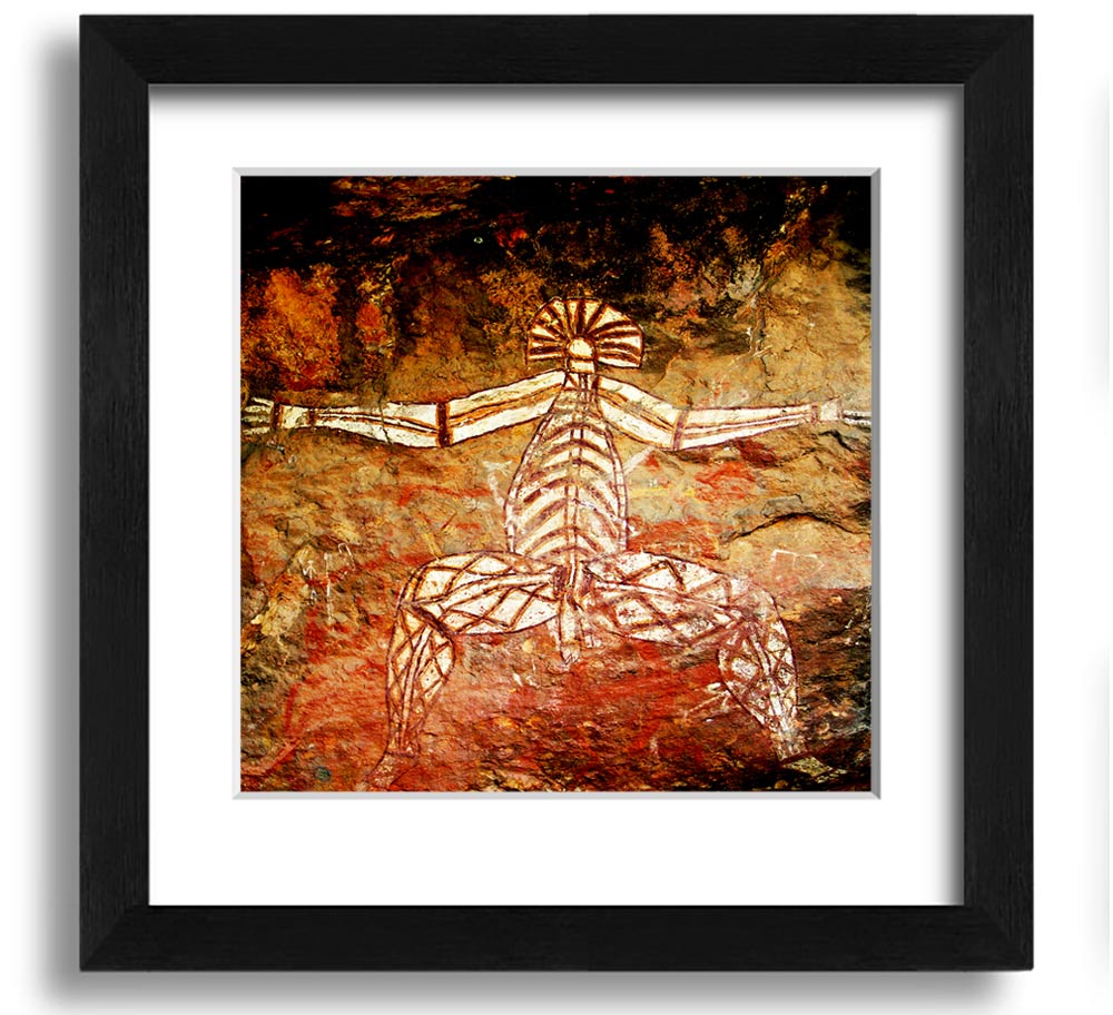 A beautifully framed print of Ancient Cave Art showcasing intricate designs and colors, ready to hang on a wall.