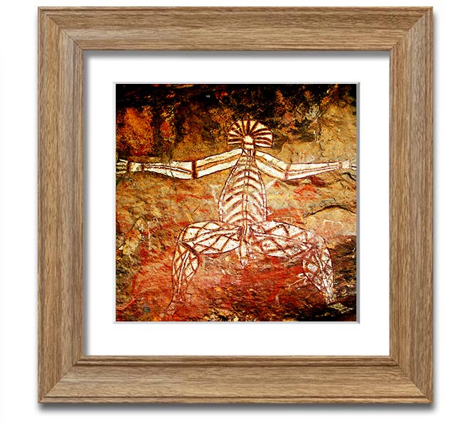 A beautifully framed print of Ancient Cave Art showcasing intricate designs and colors, ready to hang on a wall.