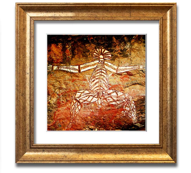 A beautifully framed print of Ancient Cave Art showcasing intricate designs and colors, ready to hang on a wall.