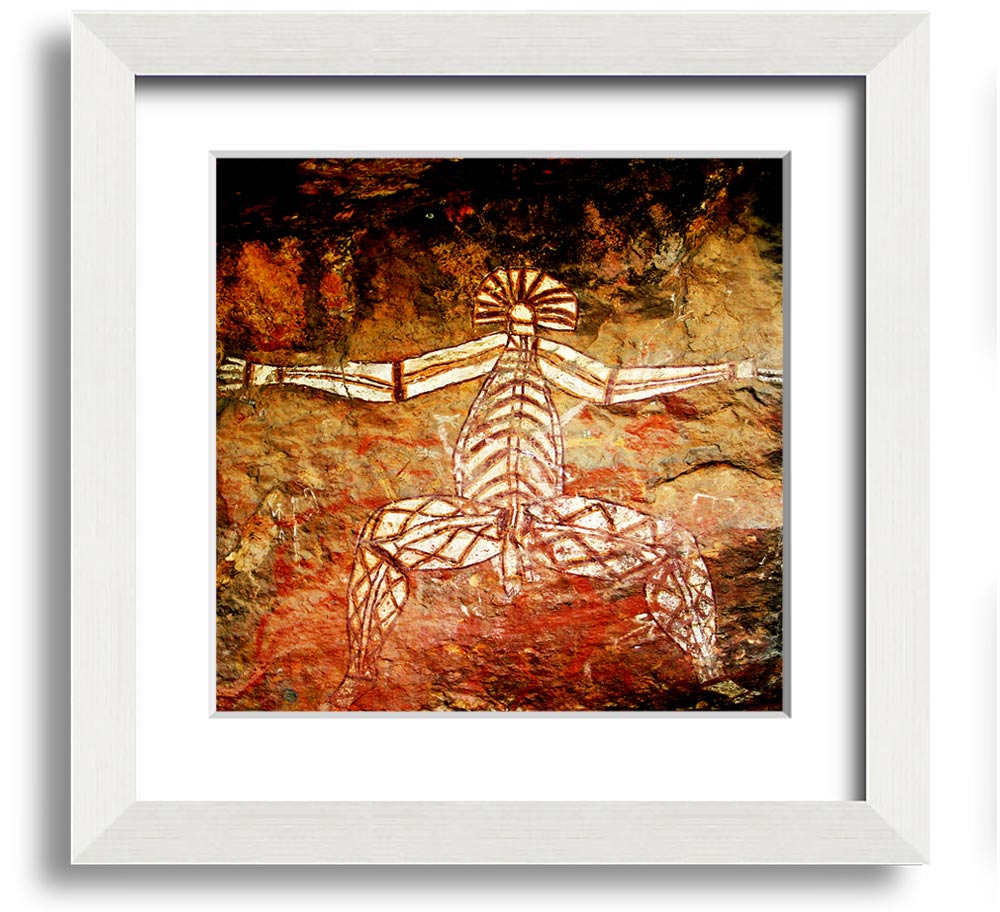 A beautifully framed print of Ancient Cave Art showcasing intricate designs and colors, ready to hang on a wall.