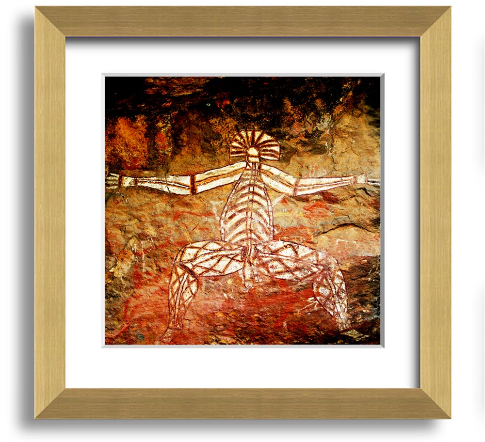 A beautifully framed print of Ancient Cave Art showcasing intricate designs and colors, ready to hang on a wall.