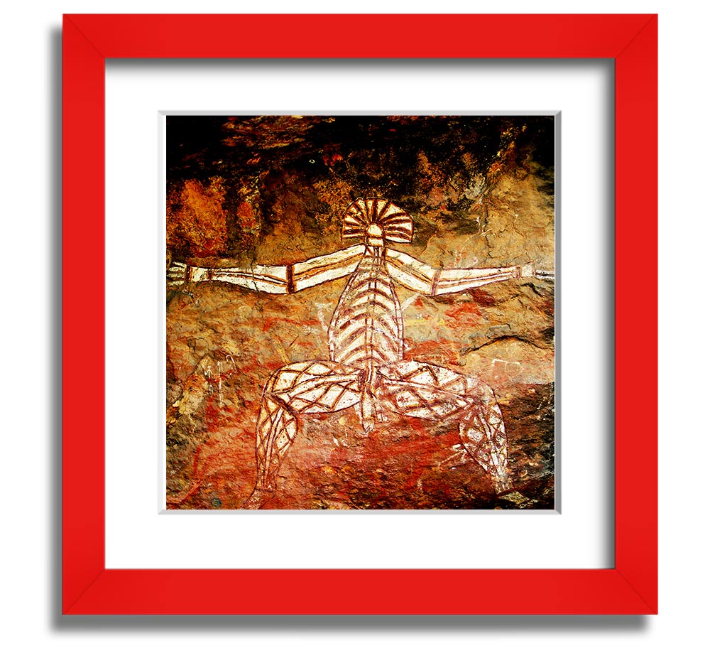 A beautifully framed print of Ancient Cave Art showcasing intricate designs and colors, ready to hang on a wall.