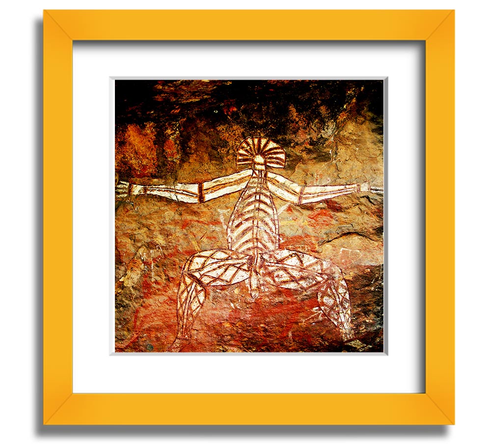 A beautifully framed print of Ancient Cave Art showcasing intricate designs and colors, ready to hang on a wall.