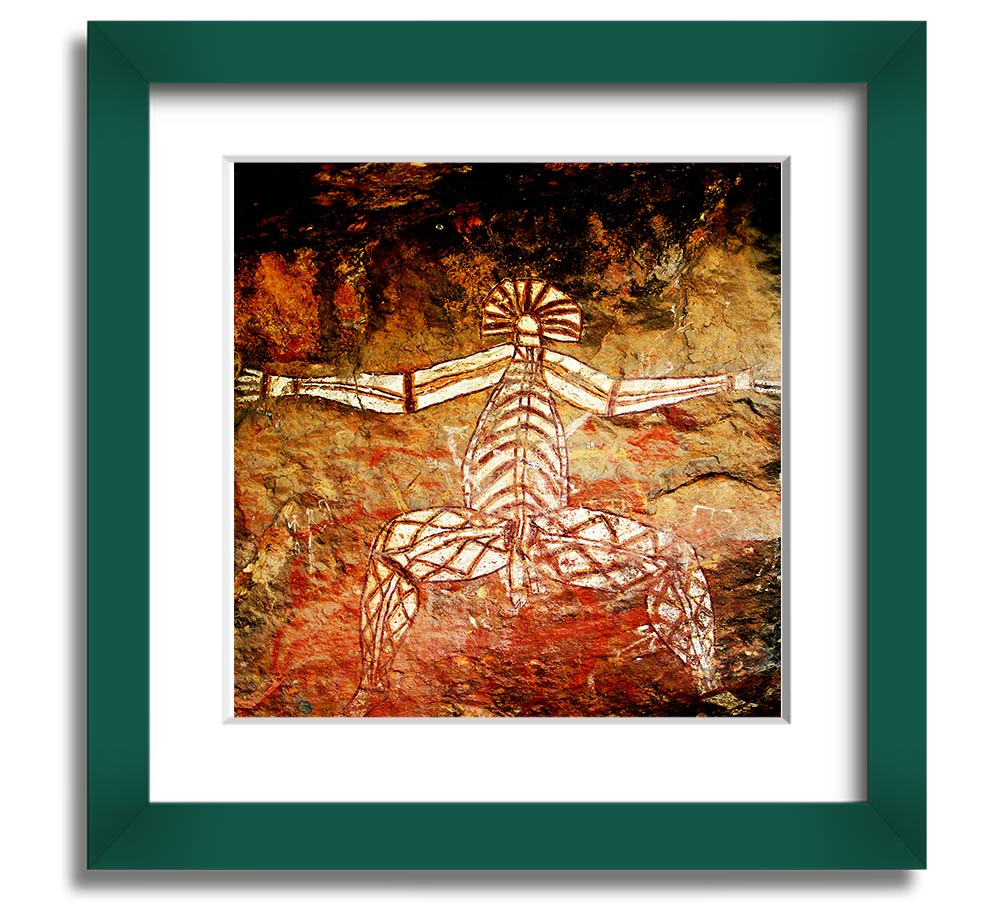 A beautifully framed print of Ancient Cave Art showcasing intricate designs and colors, ready to hang on a wall.