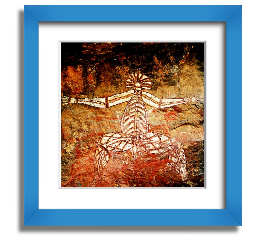 A beautifully framed print of Ancient Cave Art showcasing intricate designs and colors, ready to hang on a wall.