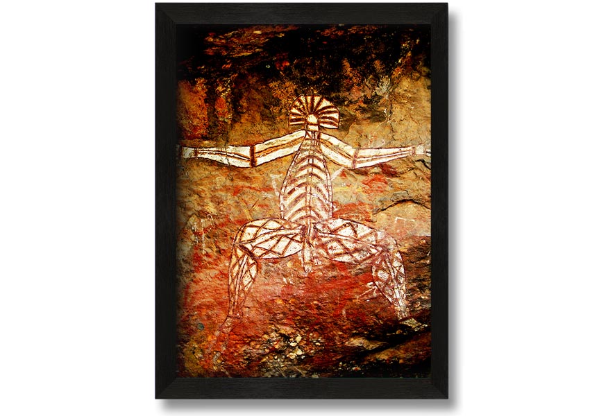 Framed print of Ancient Cave Art showcasing intricate prehistoric designs, available in various frame colors.