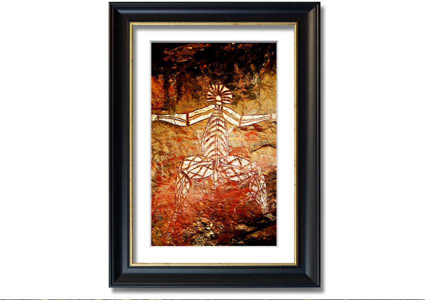 Framed print of Ancient Cave Art showcasing intricate prehistoric designs, available in various frame colors.