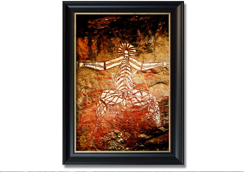 Framed print of Ancient Cave Art showcasing intricate prehistoric designs, available in various frame colors.