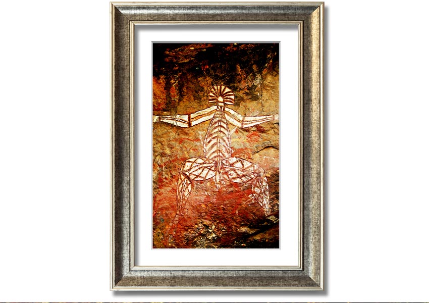 Framed print of Ancient Cave Art showcasing intricate prehistoric designs, available in various frame colors.