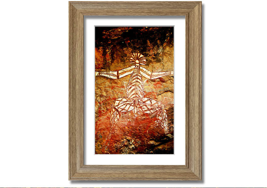 Framed print of Ancient Cave Art showcasing intricate prehistoric designs, available in various frame colors.