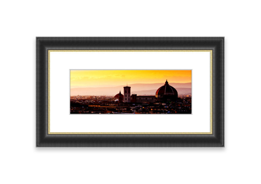 Framed print of Ancient City Rooftops showcasing intricate architecture, available in various frame colors.