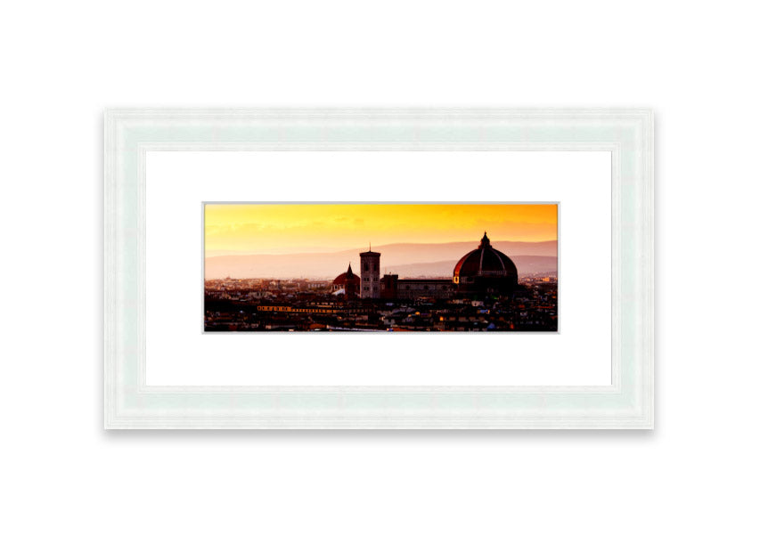 Framed print of Ancient City Rooftops showcasing intricate architecture, available in various frame colors.