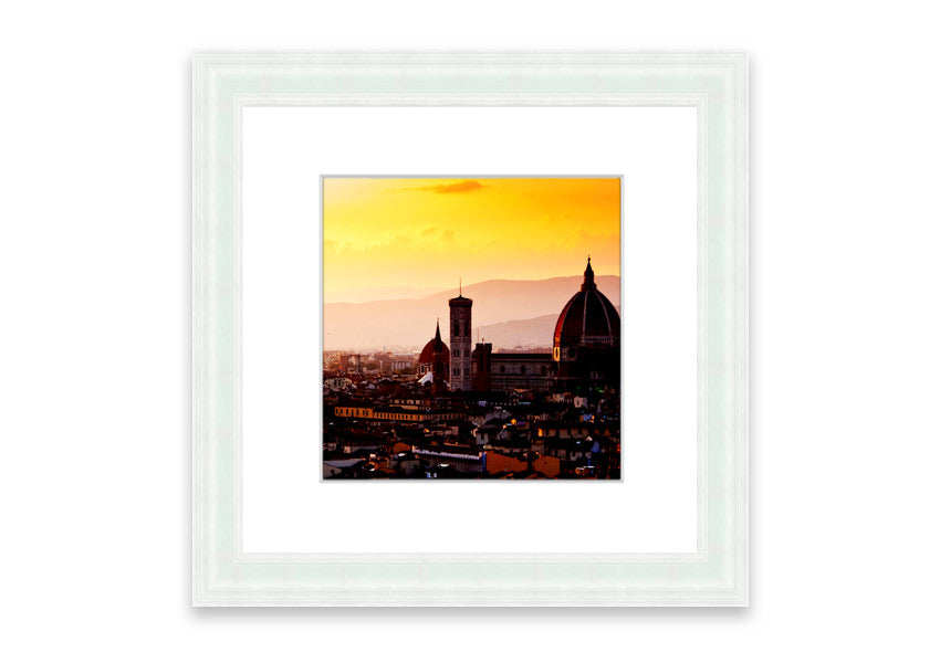 Framed print of Ancient City Rooftops showcasing intricate architecture, available in various frame colors.