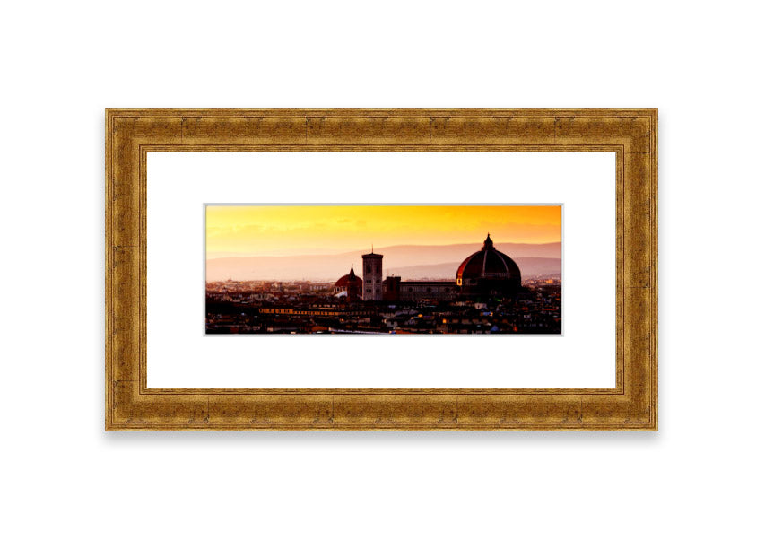 Framed print of Ancient City Rooftops showcasing intricate architecture, available in various frame colors.