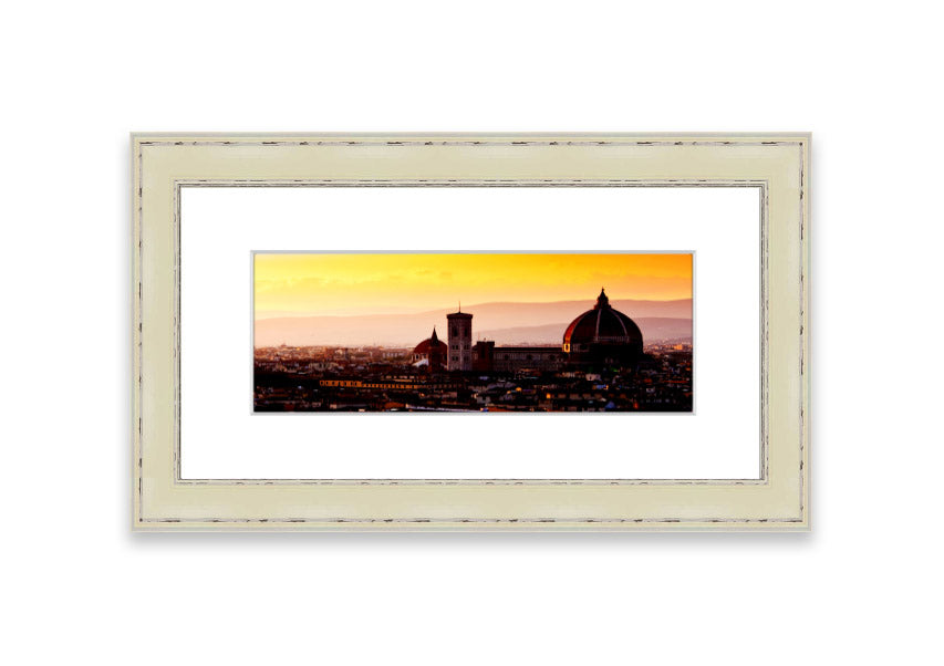 Framed print of Ancient City Rooftops showcasing intricate architecture, available in various frame colors.